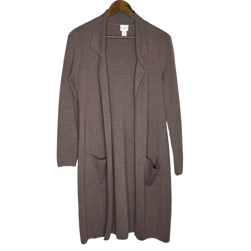 Chico's Women's Brown Long Collared Mabel Cardigan Chico Size 0=‎ Small/4